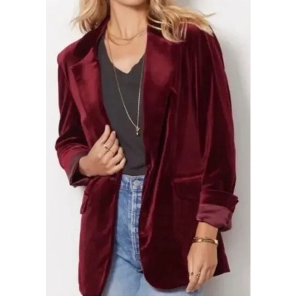Blank NYC Velvet Blazer in Rich Burgundy